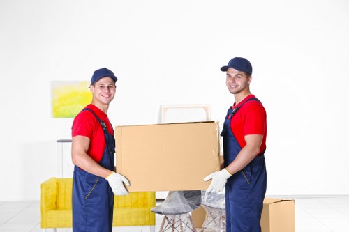Packed household boxes prepared for transport during a local move