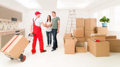 Packed household items ready for transport during a St Helier move